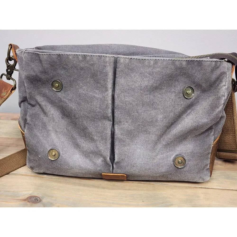 Wowbox Brown Gray Leather Detachable Strap Buckle Messenger Bag